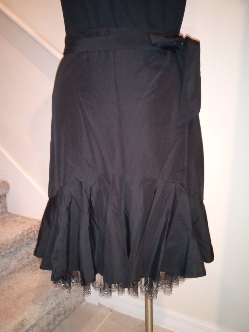 Anthropologie Black Skirt Tie Belt Beaded Hem